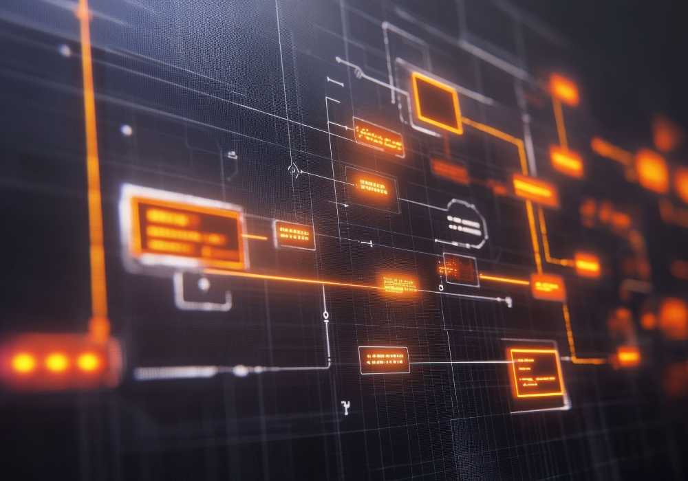 Diagrama de fluxo de processos empresariais automatizados com otimização operacional